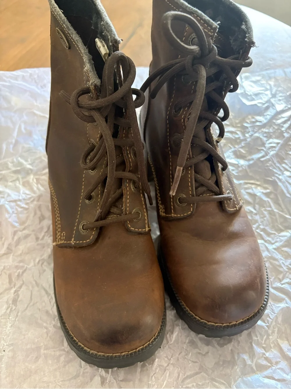 Skechers Y2K Women's Leather Brown Lace-Up Chunky Heel Combat Boots 90s - Picture 3 of 8
